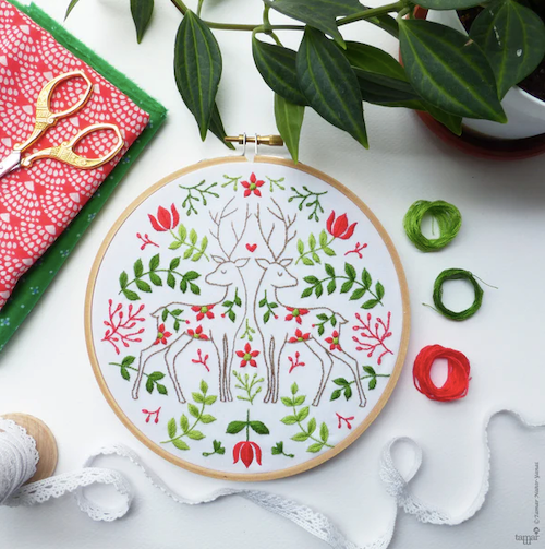 Kit broderie traditionnelle - Two Christmas deer - 6 pouces