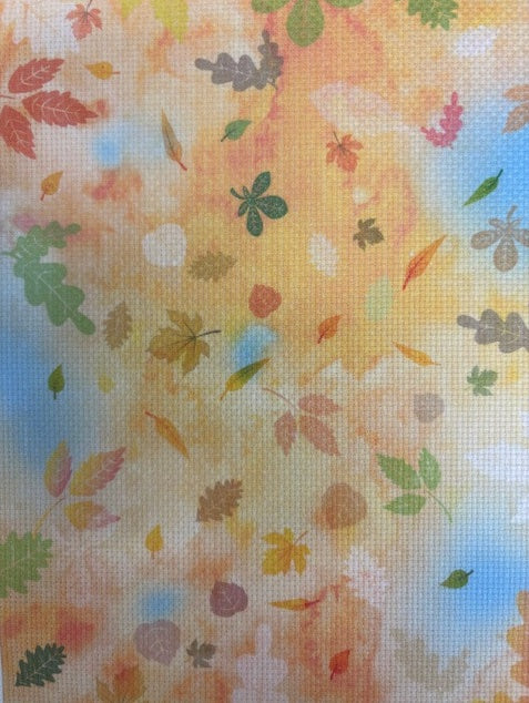 Aida 14 count imprimée - motif automne - petites feuilles